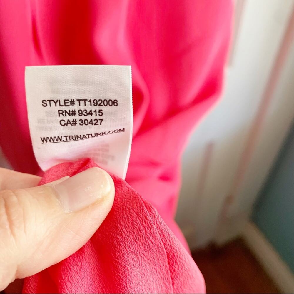 Trina Turk True Love Ruffle Halter Dress Cosmic Pink Strappy Sleeves NEW Large L - Picture 12 of 14